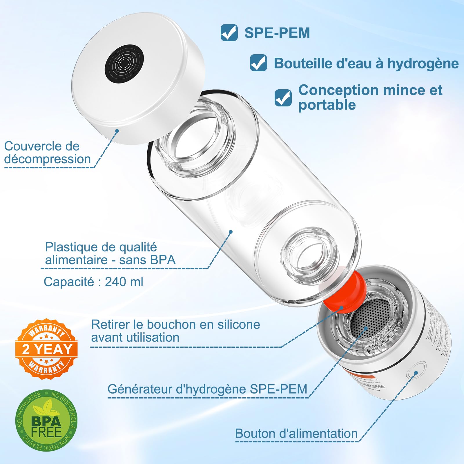 Bouteille D’eau Hydrogénée Prodigy X - Génère Jusqu’à 5,8 PPM D’hydrogène - Portable, Rechargeable - Fabriqué En Australie - 5