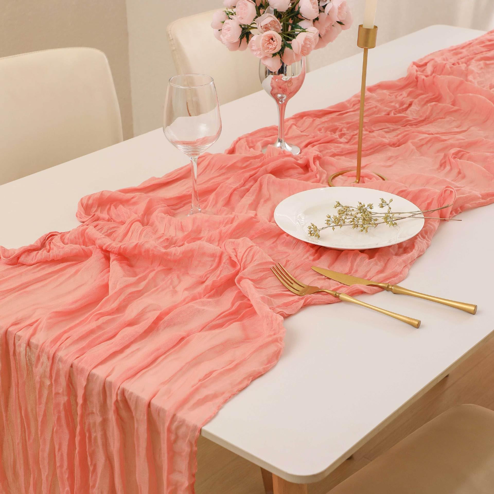 Cheesecloth Table Runner 10Ft Gauze Cheese Cloths Table Runner for Wedding Baby Bridal Shower, Watermelon Red