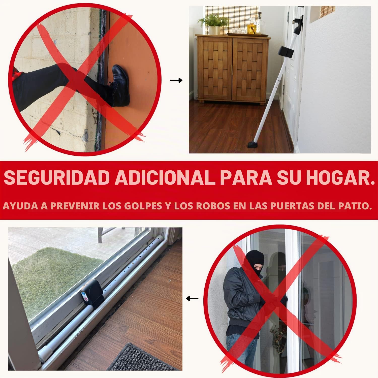 Securityman Barra de seguridad para puerta con alarma, seguridad para puerta corrediza, tope de puerta (alarma extra fuerte de 120 dB) disfruta de la tranquilidad con el tope de puerta duradero y
