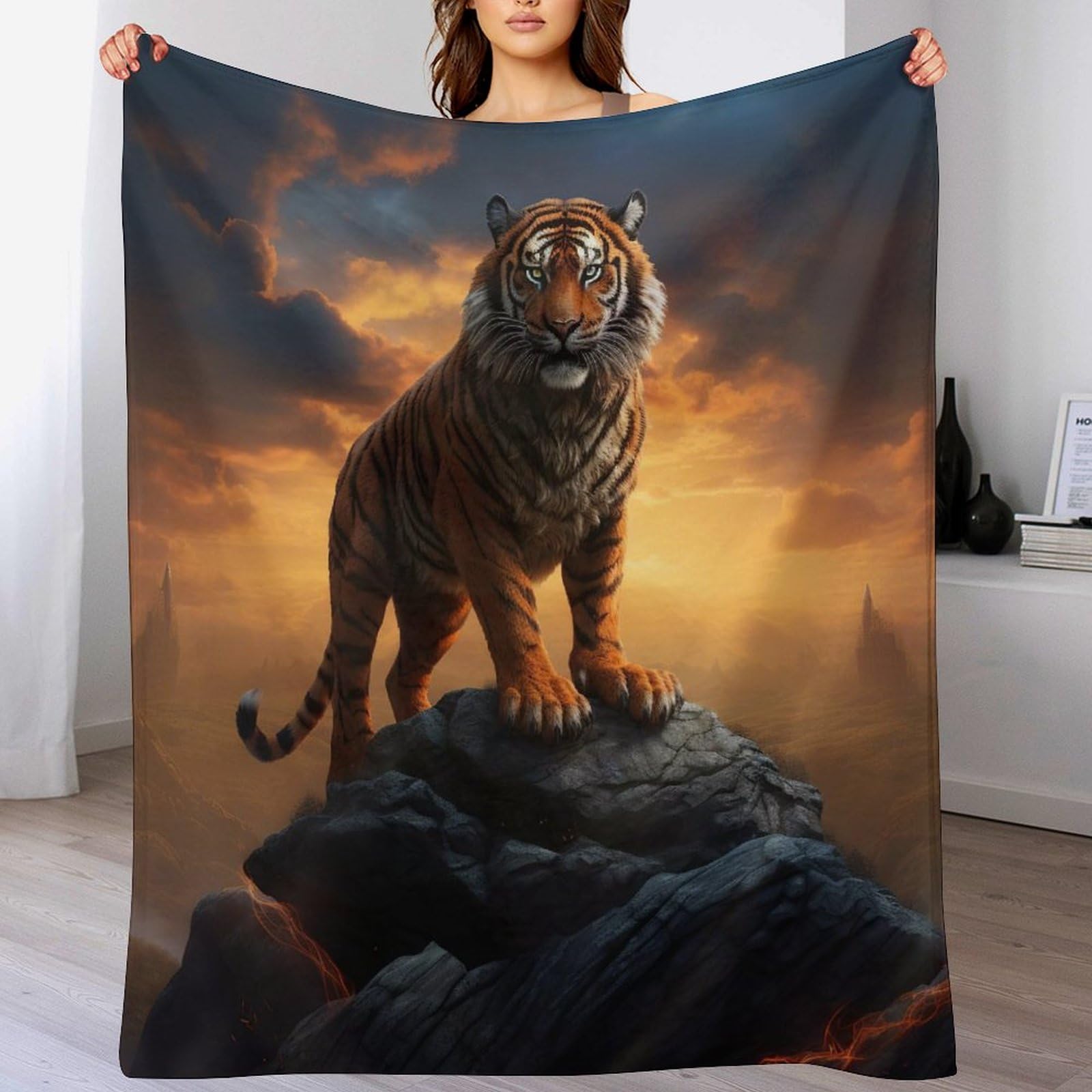 Manta de sofá de tigre en forro polar para tardes de peli y cama