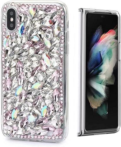 STENES Sparkle Case - Compatible con Samsung Galaxy Z Fold 3 5G - Elegante - Diseño de diamantes de imitación de cristal hecho a mano en 3D - Rosa