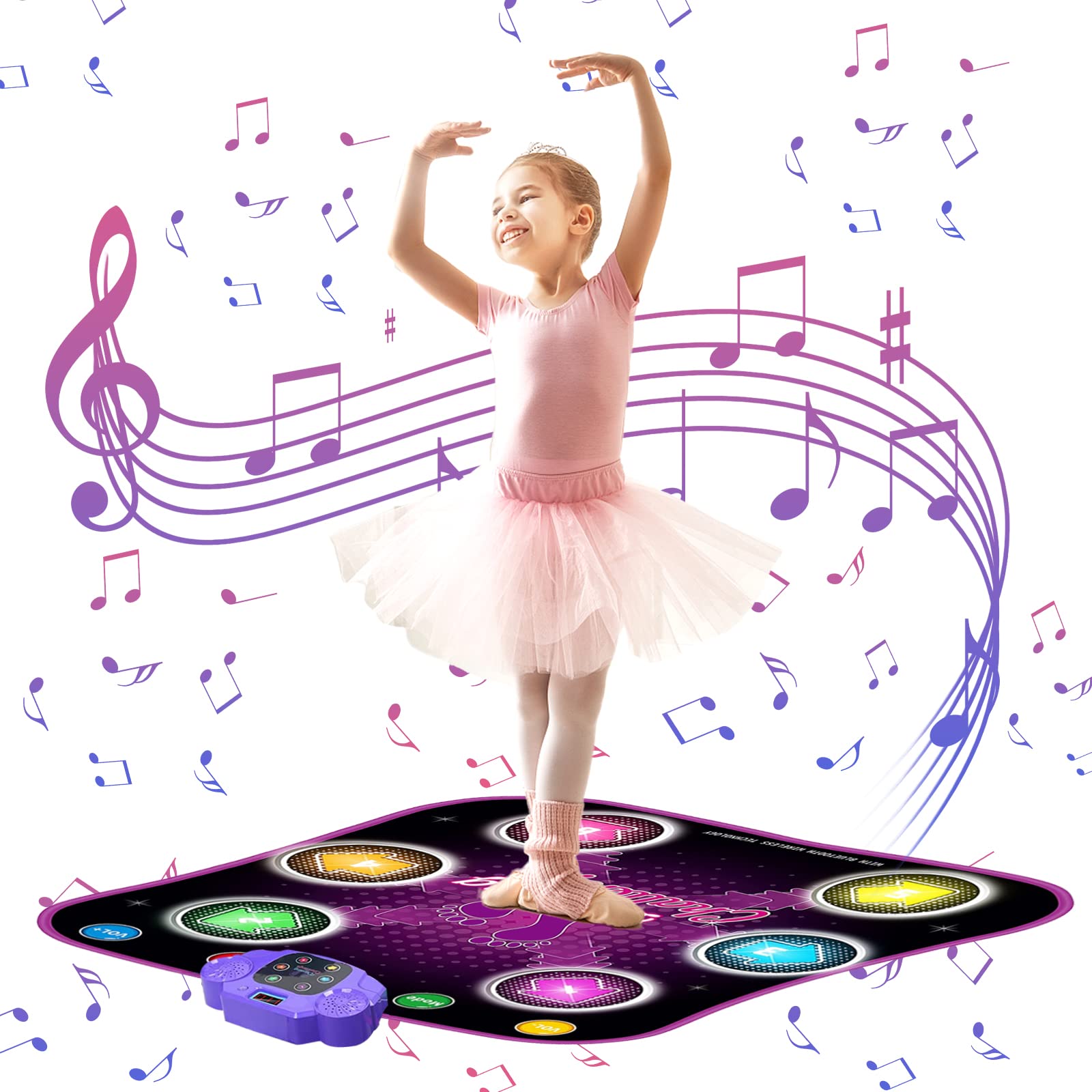 Tappeto da Ballo Bambini Giocattolo con 6 LED Demo,Tappetino Musicale da Ballo Bambina con Bluetooth,Tappetini da Ballo 5 modalità di Gioco,Regali Compleanno per Ragazze 3-12 Anni (Viola)