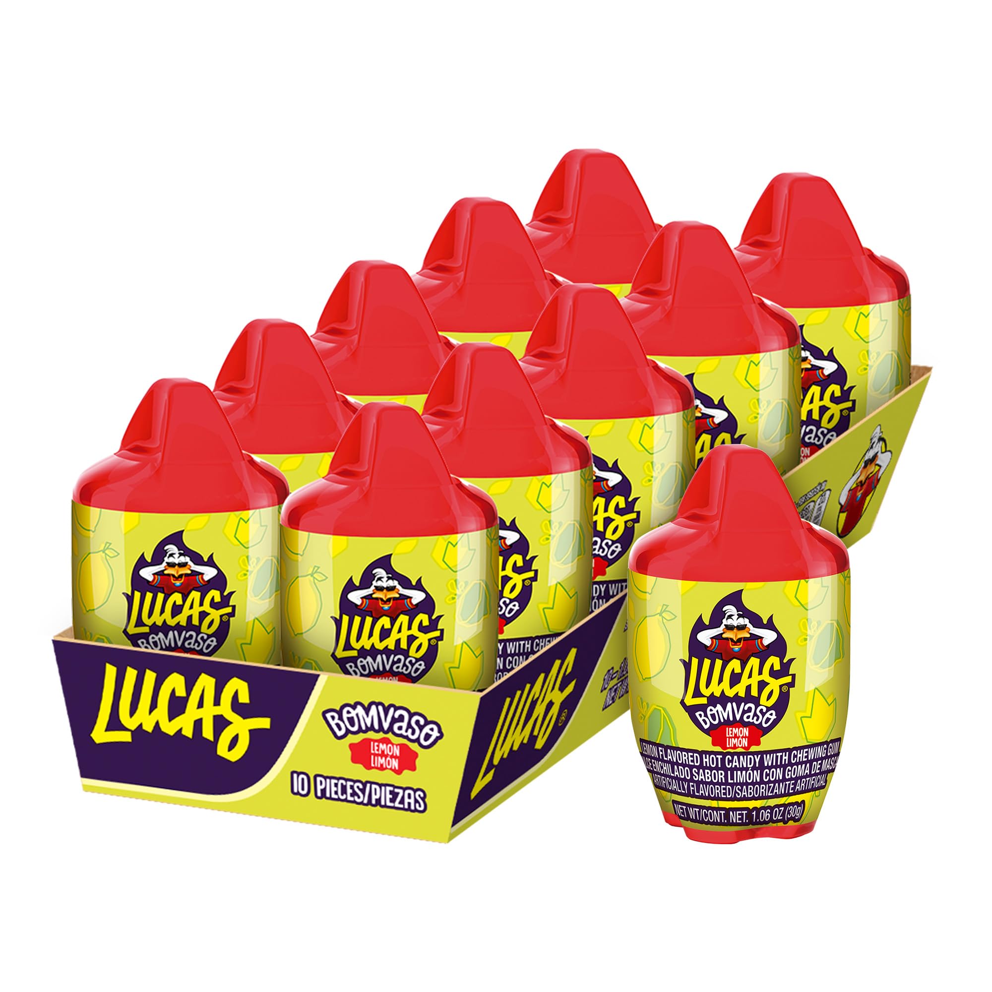 Lucas Bomvaso Jelly Lemon Flavored with Chewing Gum Candy, 1.06oz - 10 Pieces Pack for Treats, Fruit, Parties, Piñatas