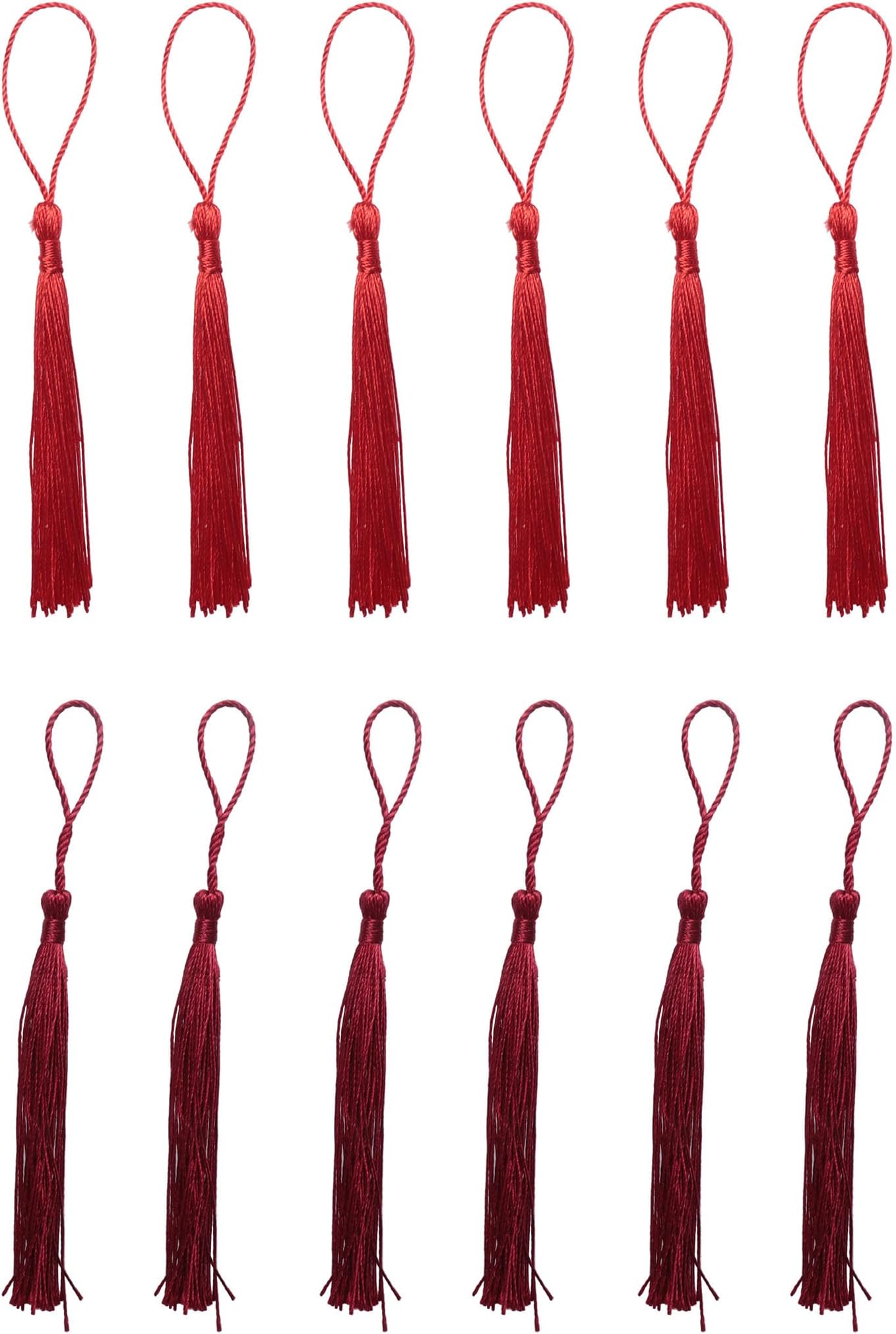 50 Pcs Mini Tassel with Loop Soft Handmade 5 Inch Floss Tassels for DIY Crafting Project Earring Bookmark Jewelry Making Graduation Souvenir Clothing Sewing Supplies (Red)