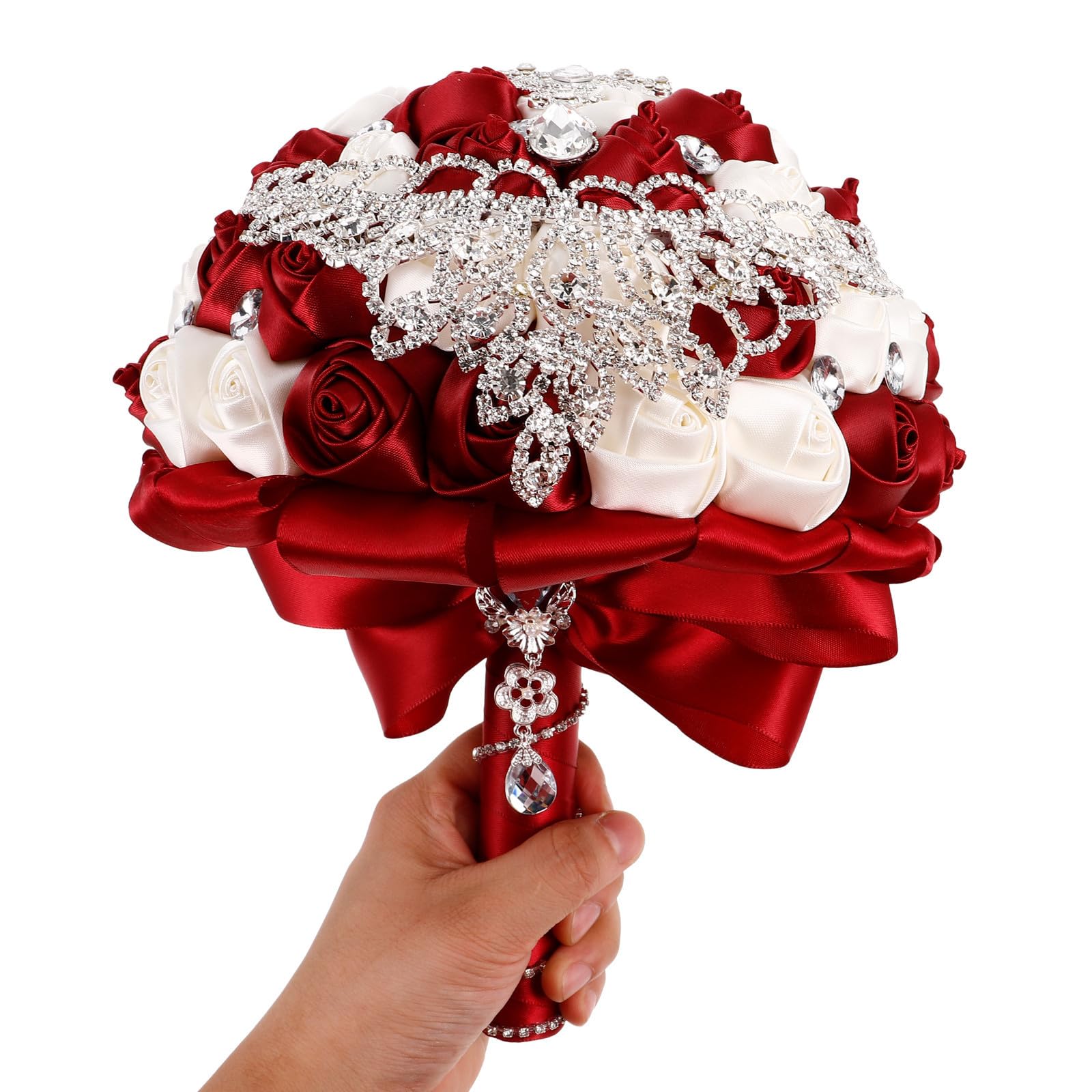 Zerodeko Bouquet da Sposa Artificiale Rose, Nastro e Strass per Cerimonia