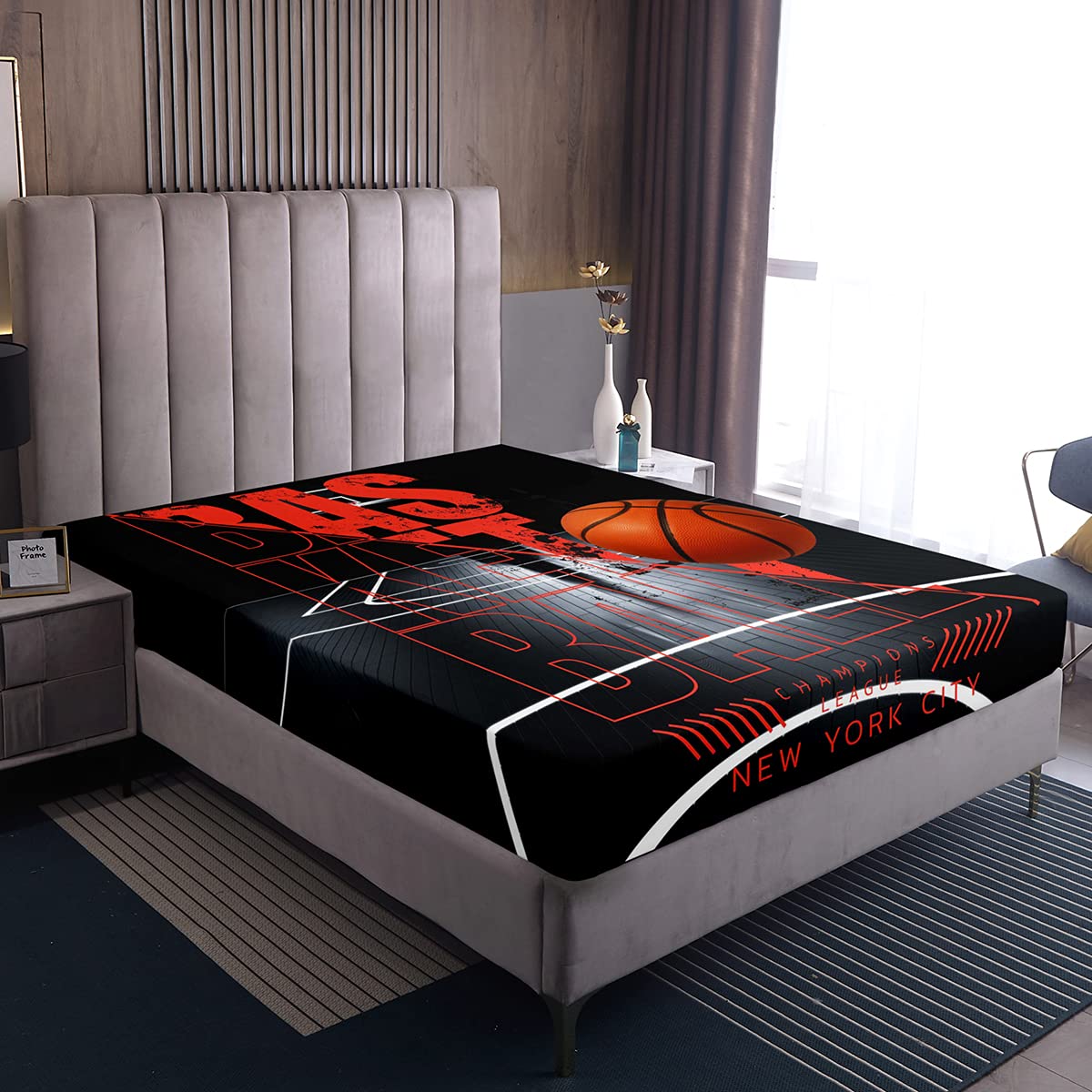 Basketball Spannbettlaken, Kinder Sport Thema Bettwäsche-Sets, Jungen Ball Spannbettlaken Kinder Basketball Bettwäsche-Dekor-Set Für Schlafzimmer, Weich Für Alle Jahreszeiten, 90x200x30