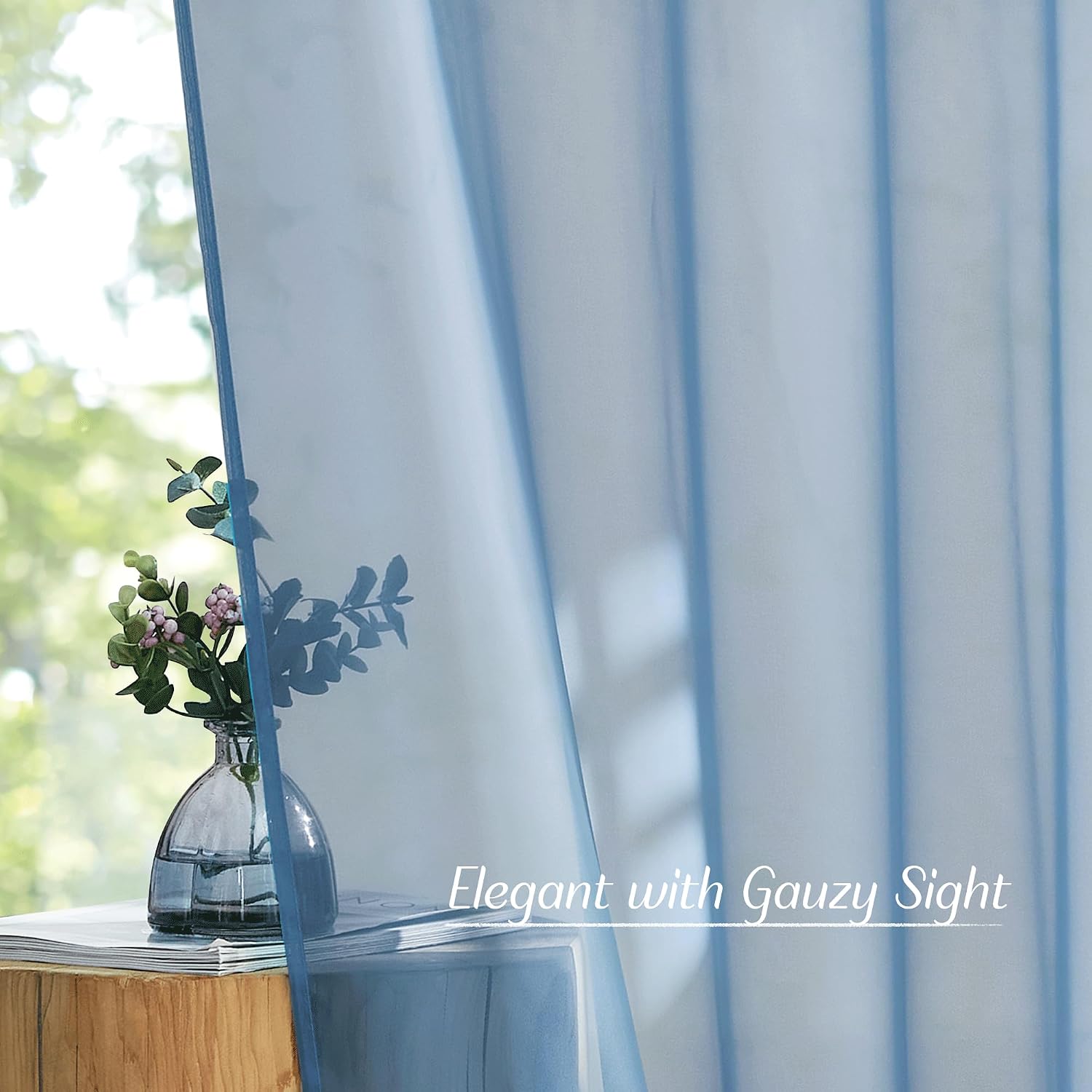 Condition photo showing As Is for nicetown stone blue sheer curtains 108 inches long, grommet top elegant voile textured window treatments light filtering for bedroom/living room, w54 x l108, 2 panels stone blue 54"w x 108"l (pack of 2)