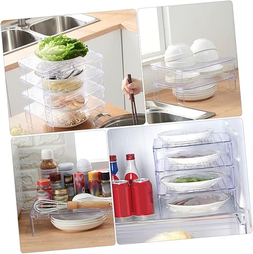 Miniatura 4 de Zerodeko Estante apilable para gabinete, organizador de gabinete, estantes plegables, refrigerador, contenedor transparente, contenedor de