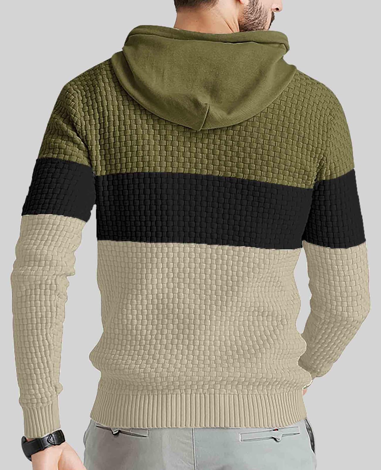 Genfien Sudadera con Capucha para Hombre Jersey con Capucha de Forro Deportiva Cuadros Jacquard de Punto Camisa de Entrenamiento Hoodie Casual Otoño Invierno