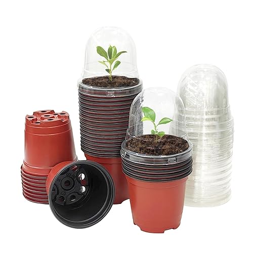 Plant Nursery Pots with Humidity Domes, 50 Sets 4 Inch