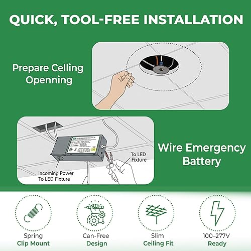 Miniatura 4 de E2 Lighting Downlight LED empotrable de 6 pulgadas con batería de emergencia de 8 W de reserva (90 minutos), luz de techo ultra delgada IC de 1250