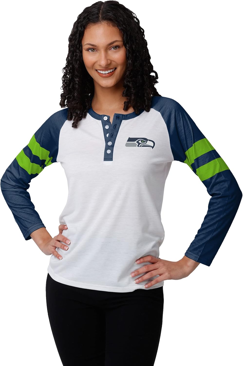FOCO womens Nfl Team Logo Ladies Fashion Long Sleeve Henley Shirt, Big Logo, Medium US