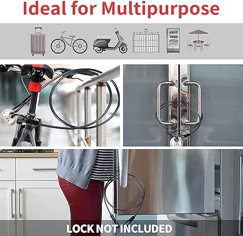 Miniatura 6 de DELSWIN Cable de acero de seguridad con bucles, cables de acero para bicicleta resistentes de 6 pies, 15 pies, cable de bloqueo trenzado recubierto