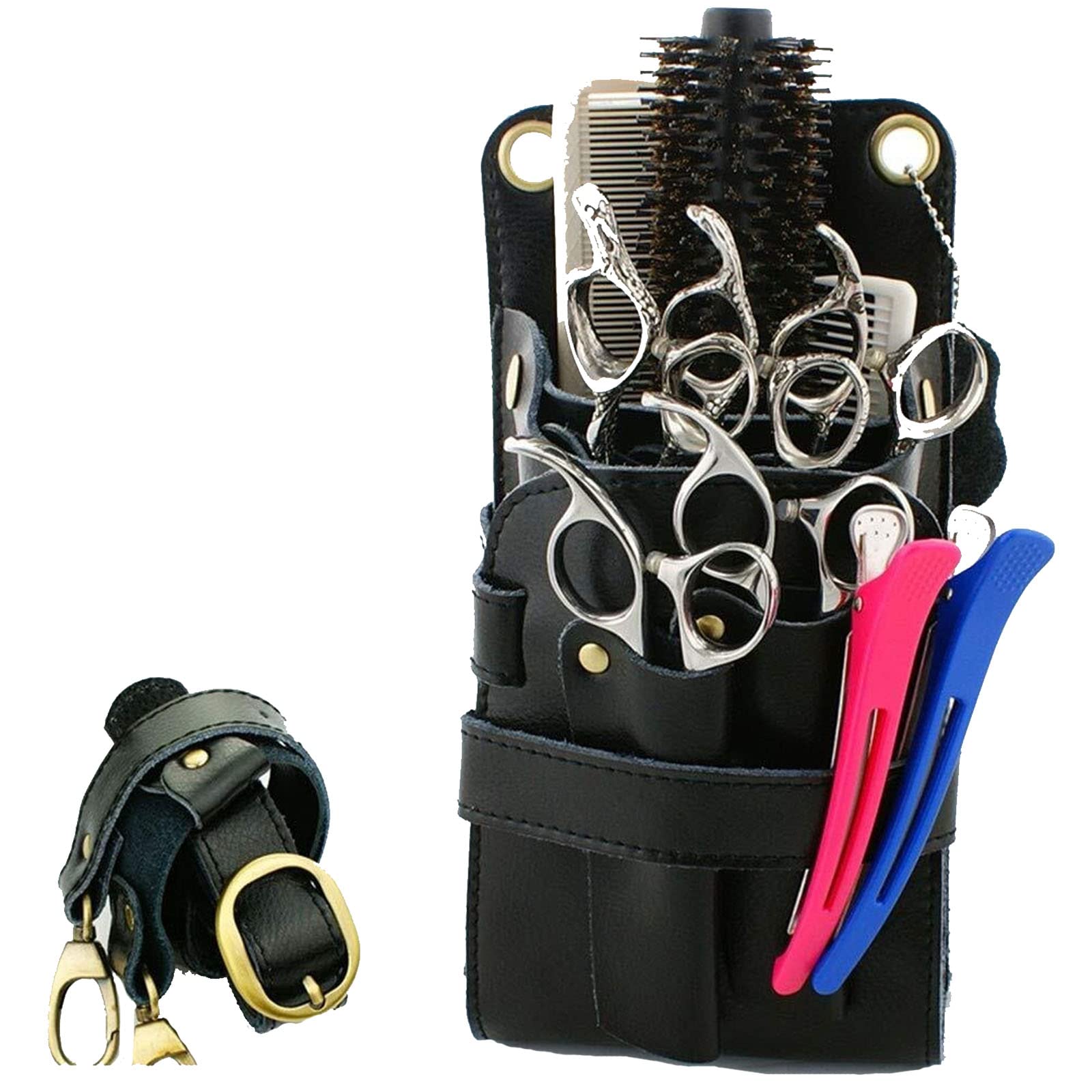 vrfvsdasAAS Hairdressing Tools Waist Bag, Leather Salon Hair Stylist Barber Scissors Shear Hairdressing Holder Pouch Case Bag,for Hairdressers(Black)