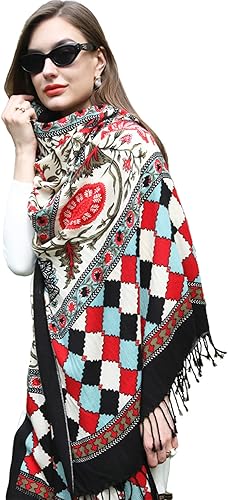 DANA XU Lujosa bufanda de cachemira floral de gran tamaño, 100% de lana pura, extra grande, cálida, chal y envoltura para mujer