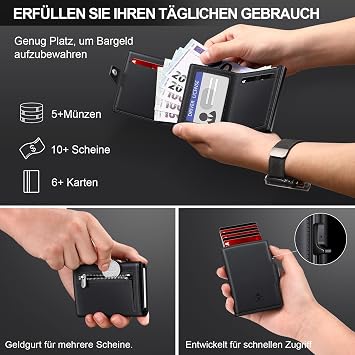 SEMORID Men's Wallet with Coin Compartment & RFID Protection Slim Wallet Pop-up Card Holder Men's Wallet for 9-11 Cards ID Window Note Compartment Smart Wallet for Men black Modern
