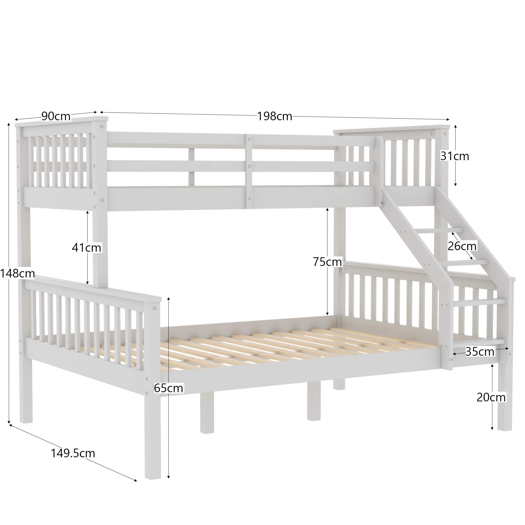 Vida Designs Milan Triple Bunk Bed, Three Sleeper, Solid Pine Wood