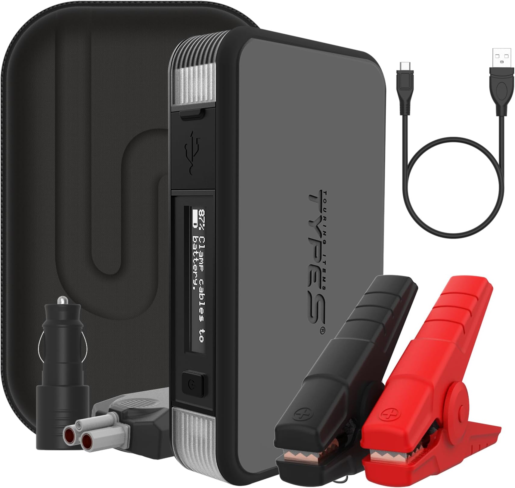 Type S Dynamic Light DL20 1000A Car Battery Jump Starter 12V 6L Gas 3L Diesel LCD Display, Car Jumper Starter Portable Charger, Jump Box, Power Bank, Emergency Hazard Lights, UL Listed - Gray