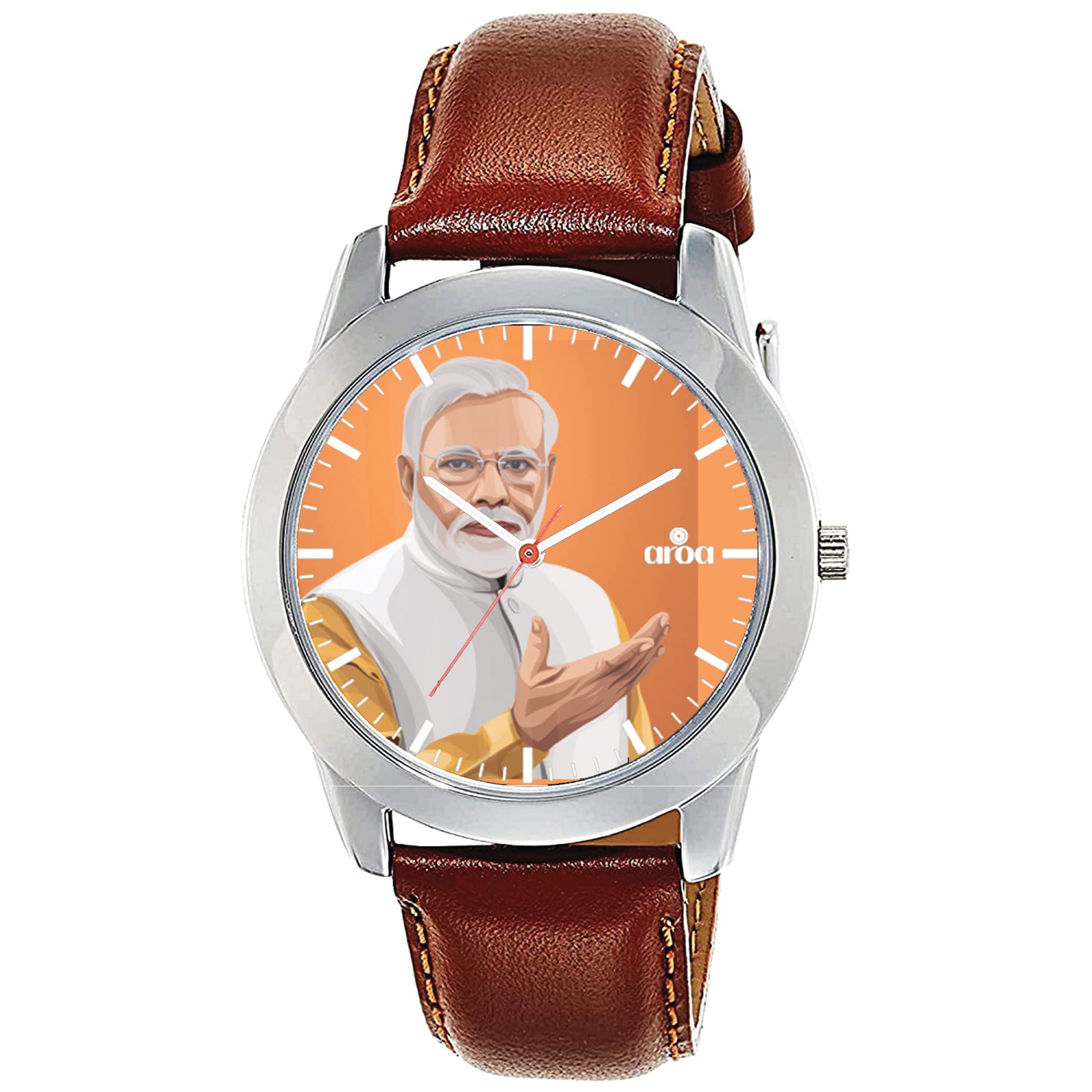 AROAWatch New Watch for Khavi Modi Steel Metal Type Analog Brown Strap Watch Orange Dial for Men Stylish Watch for Boys