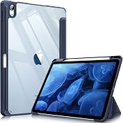 Fintie iPad Air 11インチ ケース M4 (2026) / M3 (2025 第7世代) / M2 (2024 第6世代) / Air 5/4 ケース 2022/2020 10.9 インチ 透明バックカバー Apple Pencil 収納可能 ワイヤレス充電対応 三つ折スタンド スリープ機能 軽量 薄型 傷つけ防止 PU合成レザー TPU（ネイビー）