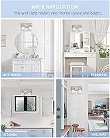 Vista 5 de Lámparas de baño, lámpara de tocador de 2 luces de níquel cepillado, apliques de pared modernos con pantalla de vidrio transparente para pasillo