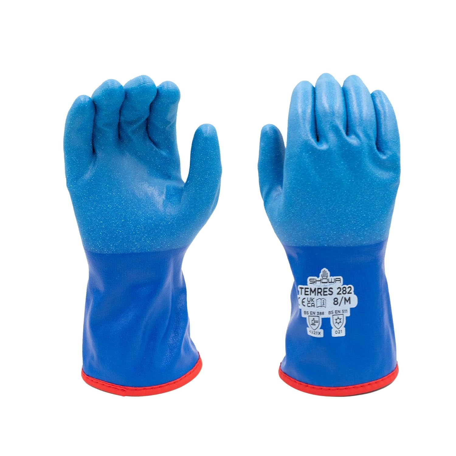 SHOWA TEMRES 282 Waterproof Insulated Winter Work Gloves, Breathable Polyurethane Coating, Thermal Fleece Liner, High-Grip for Hiking, Cold Storage, Ice Fishing, Outdoor Work, Blue, X-Large, 1 pair