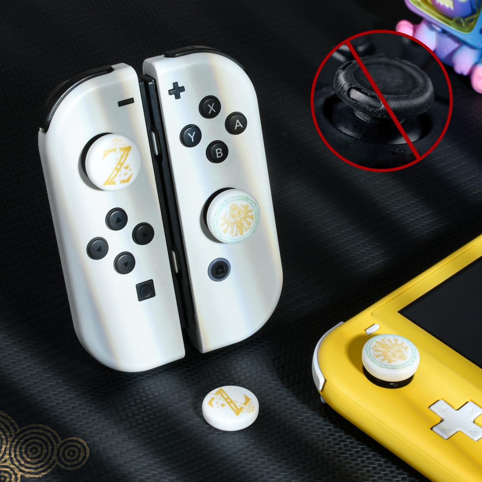 DLseego Switch Pulgar Agarres,Cool Joystick Switch Cubierta Antideslizante Stick Analógico Tapa,4PCS Tapas de Agarre del Pulgar Compatible con Switch/Switch OLED/Switch Lite,Amarillo-Blanco
