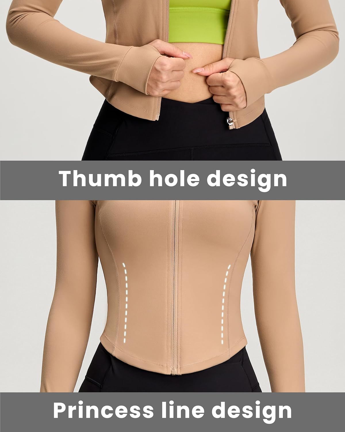 Women BBL Jacket Full Zip UP Workout Athletic Cropped Jacket wIth Thumb Holes Running Yoga Sportswear - Image 4