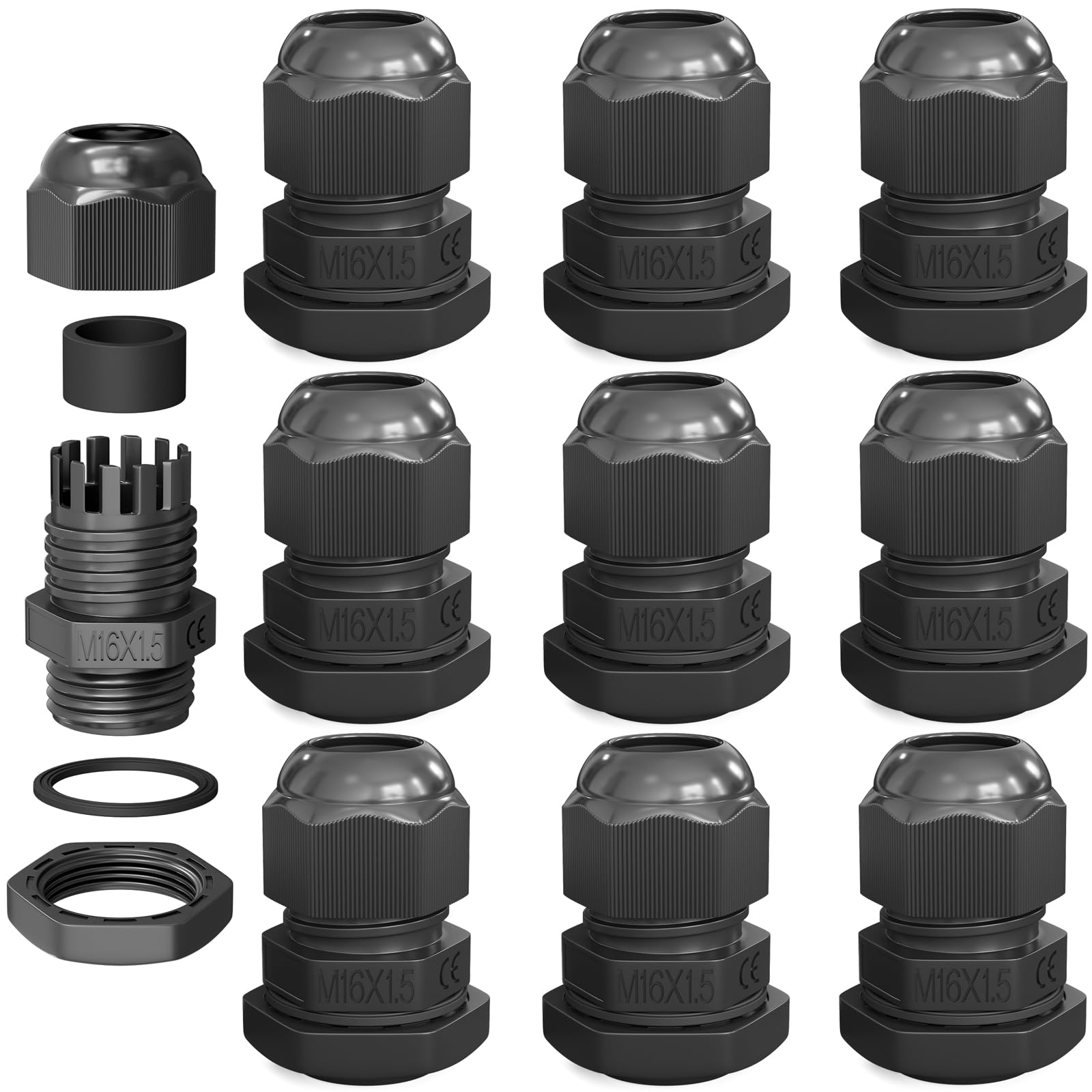 Prensaestopa M16 4-8 mm IP68 Impermeable Resistente al Polvo Resistente a UV Retardante de Llama Negro