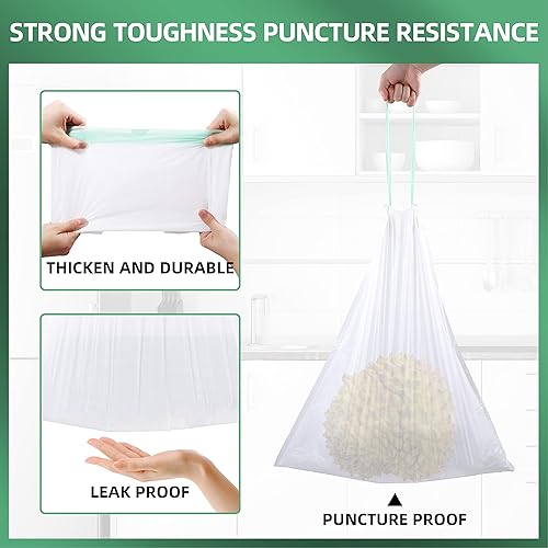 Miniatura 3 de Bolsa de basura de 8 galones, 120 unidades, bolsa de basura con cordón fuerte sin perfume para 30 latas de basura, para cocina, baño, dormitorio,