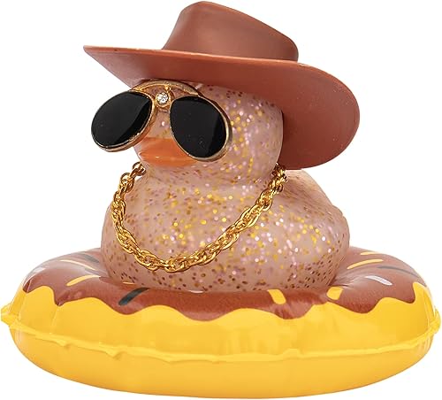 Wonuu Adorno de pato para automóvil, decoración de tablero con pato de goma, anillo de natación, gafas de sol, sombrero y collar, sombrero de