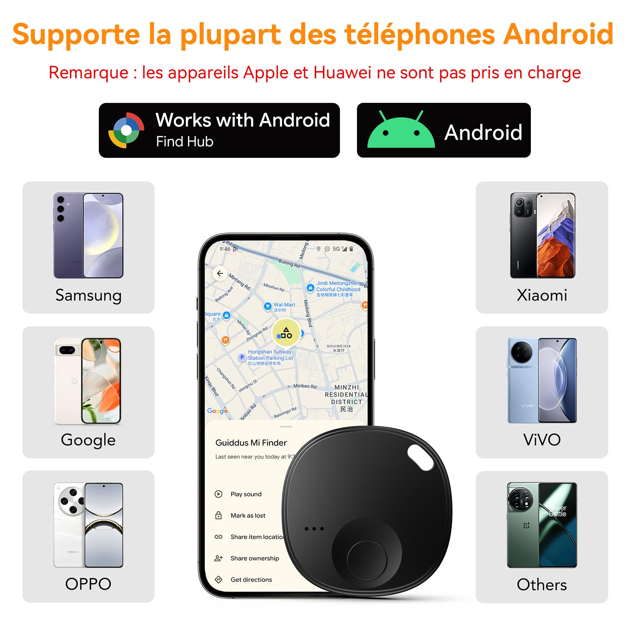 Android Smart Tag, Bluetooth Localisateur D’Objets Fonctionne avec l’app Google Localiser (Uniquement Android), Traceur Tag pour Les clés/Portefeuilles/Valises, Lot de 4