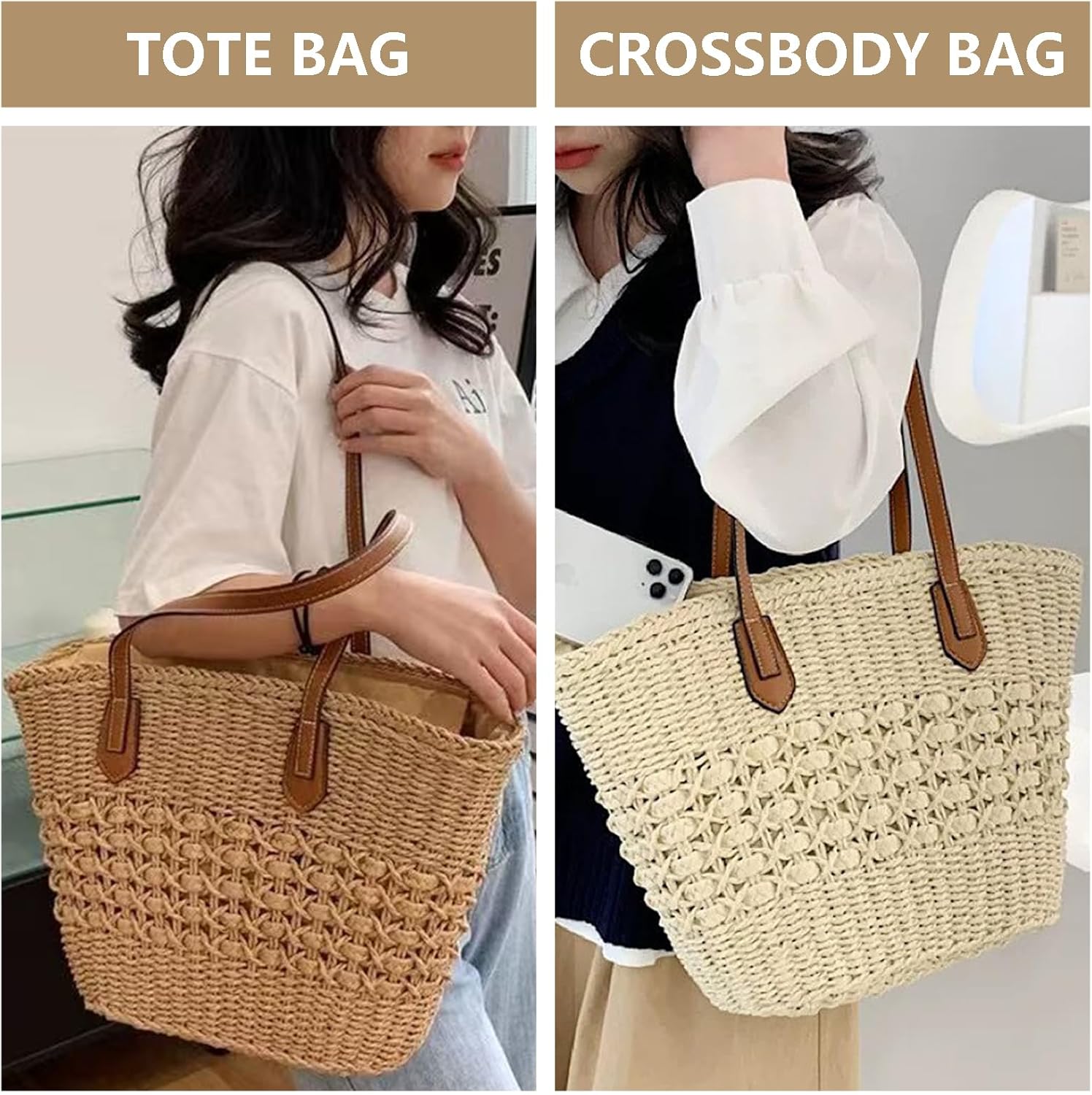 Large Straw Shoulder Bag Women Woven Tote Travel Bag Top Handle Summer Beach Handbag Purse
