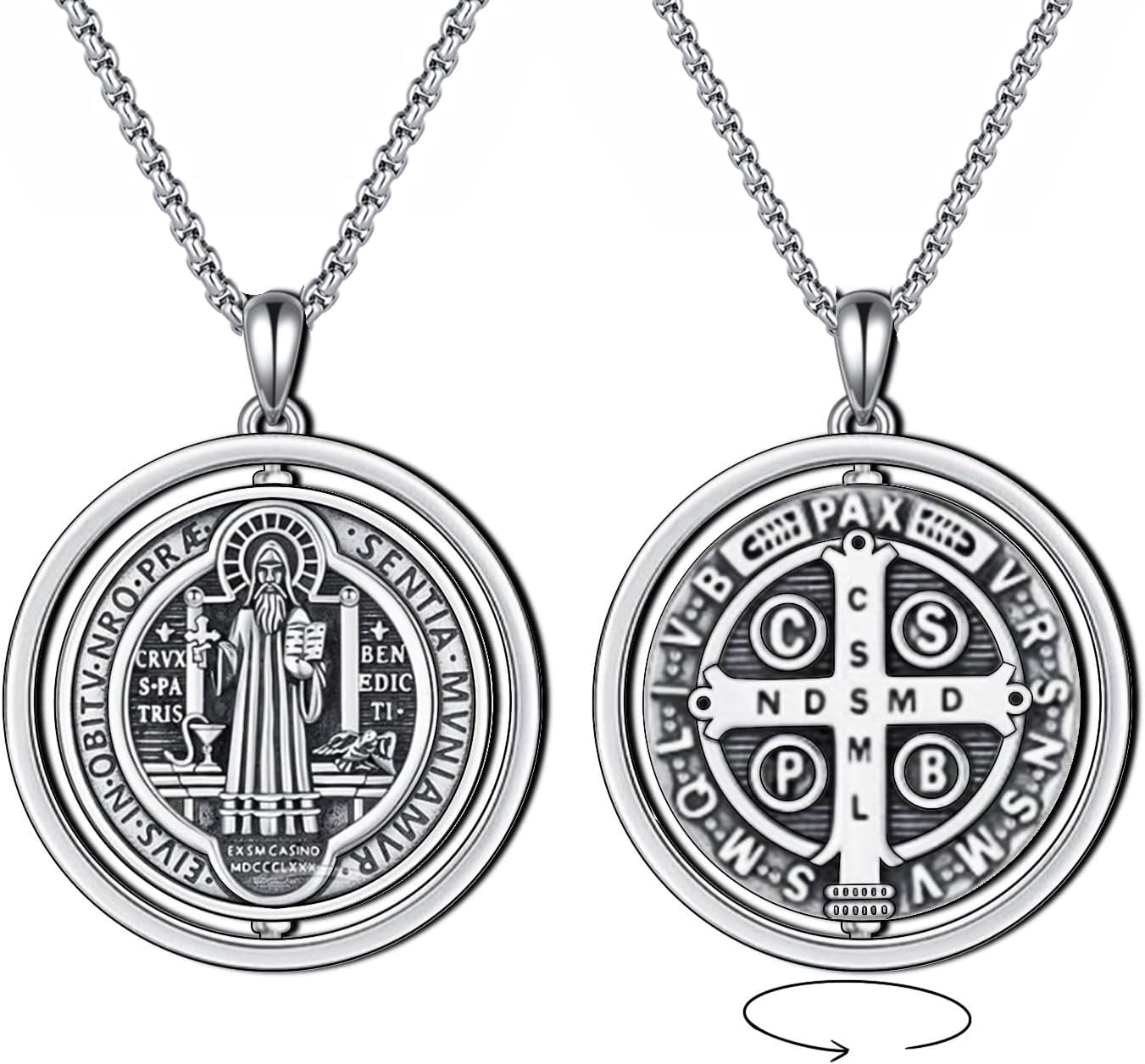 18K Gold Plated St Benedict Medals Necklace for Men Women, 925 Sterling Silver Patron Saint Medal Necklace Catholic Protection Pendant Amulet Religious Jewelry Gifts