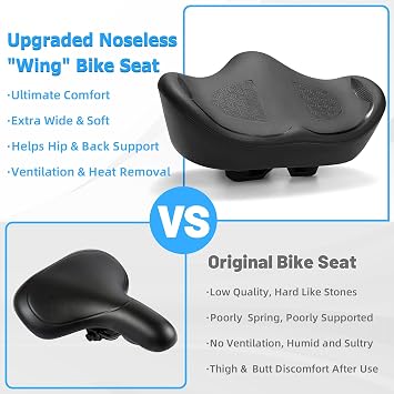 CDYWD Noseless Oversized Bike Seat for Men Women Comfort, Extra Wide Padded Bicycle Seat Cushion, Large Comfortable Bike Saddle for Peloton, Stationary Exercise Bike, Beach Cruiser, City Bike, Ebike