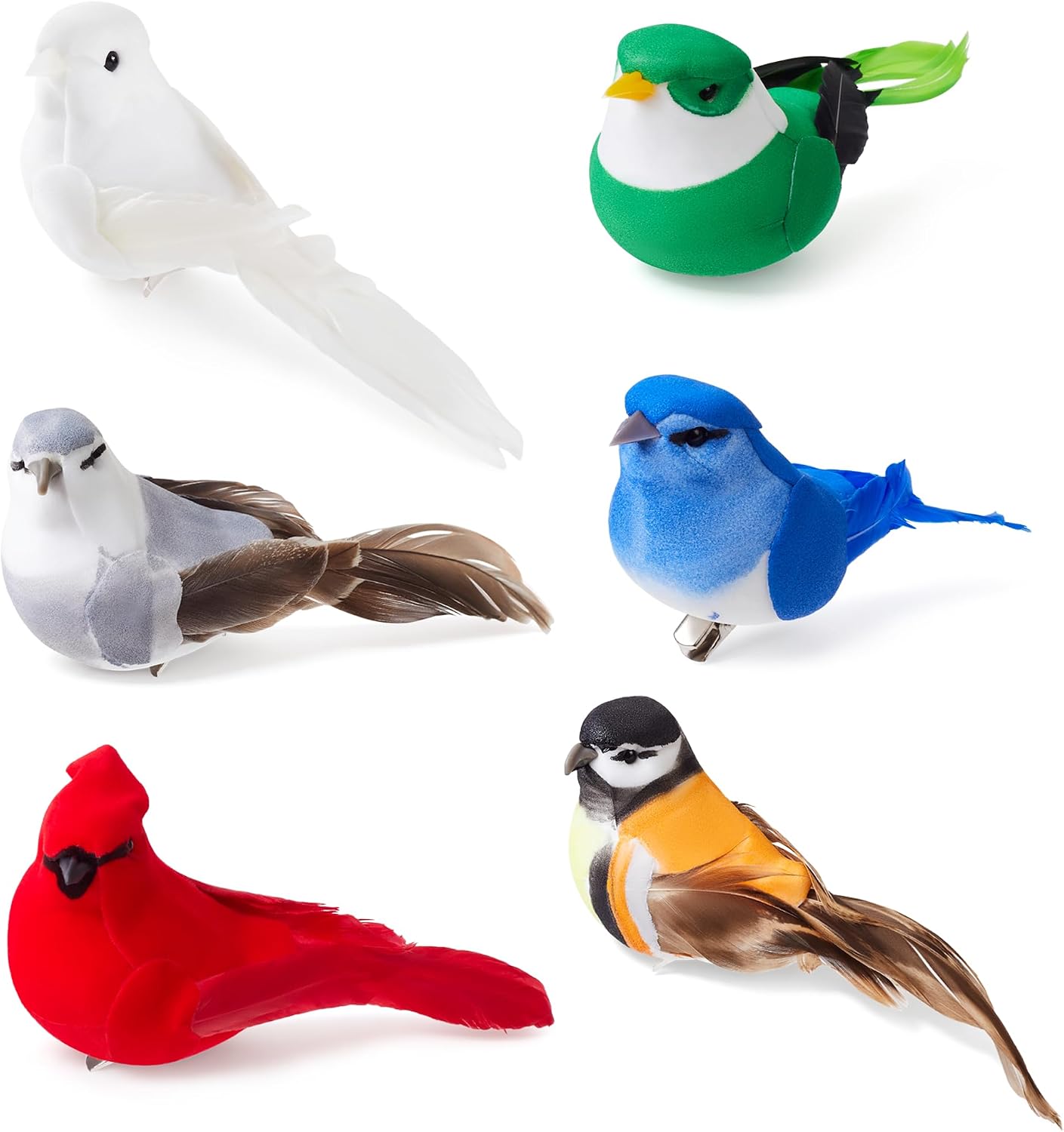 LAIDANLA 6PCS Artificial Birds Realistic Assorted Birds Ornaments for Christmas Tree Decoration Crafts
