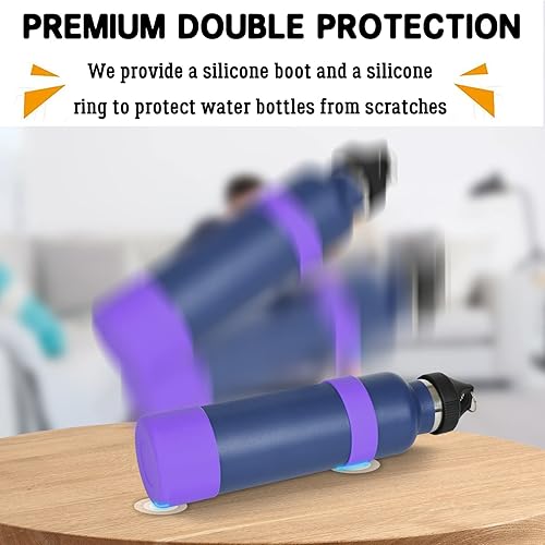 Miniatura 4 de Miracredo 2 fundas de silicona para botella de agua, funda protectora de silicona, cubierta inferior antideslizante con anillo de silicona, sin BPA,