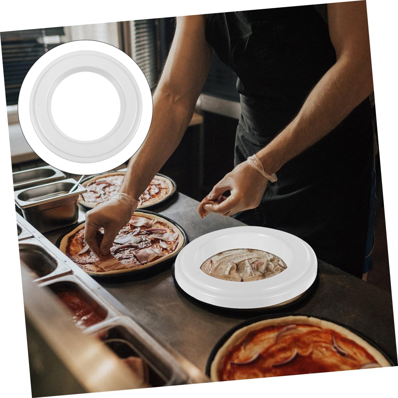 KICHOUSE Pizza Saucing Ring Plastic Pizza Prep Tool Accessory for Home Chefs for Even Sauce Distribution