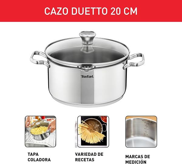Visita la tienda de Tefal Tefal Duetto - Cacerola de 20 cm, Apto inducción, Thermo-Fusion, apto lavavajillas y horno, marcas de medición, acero inoxidable in use