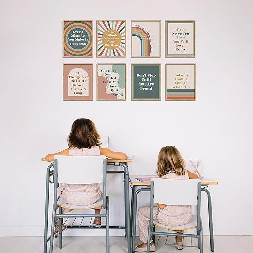 Miniatura 3 de HerZii Prints Juego de pósteres motivacionales de decoración bohemia para el aula, arte de pared inspirador y de afirmación para aula, oficina y