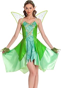 Amazon.com: Adult Women Green Fairy Princess Dress with Wings, Headpiece &  Elf Ears