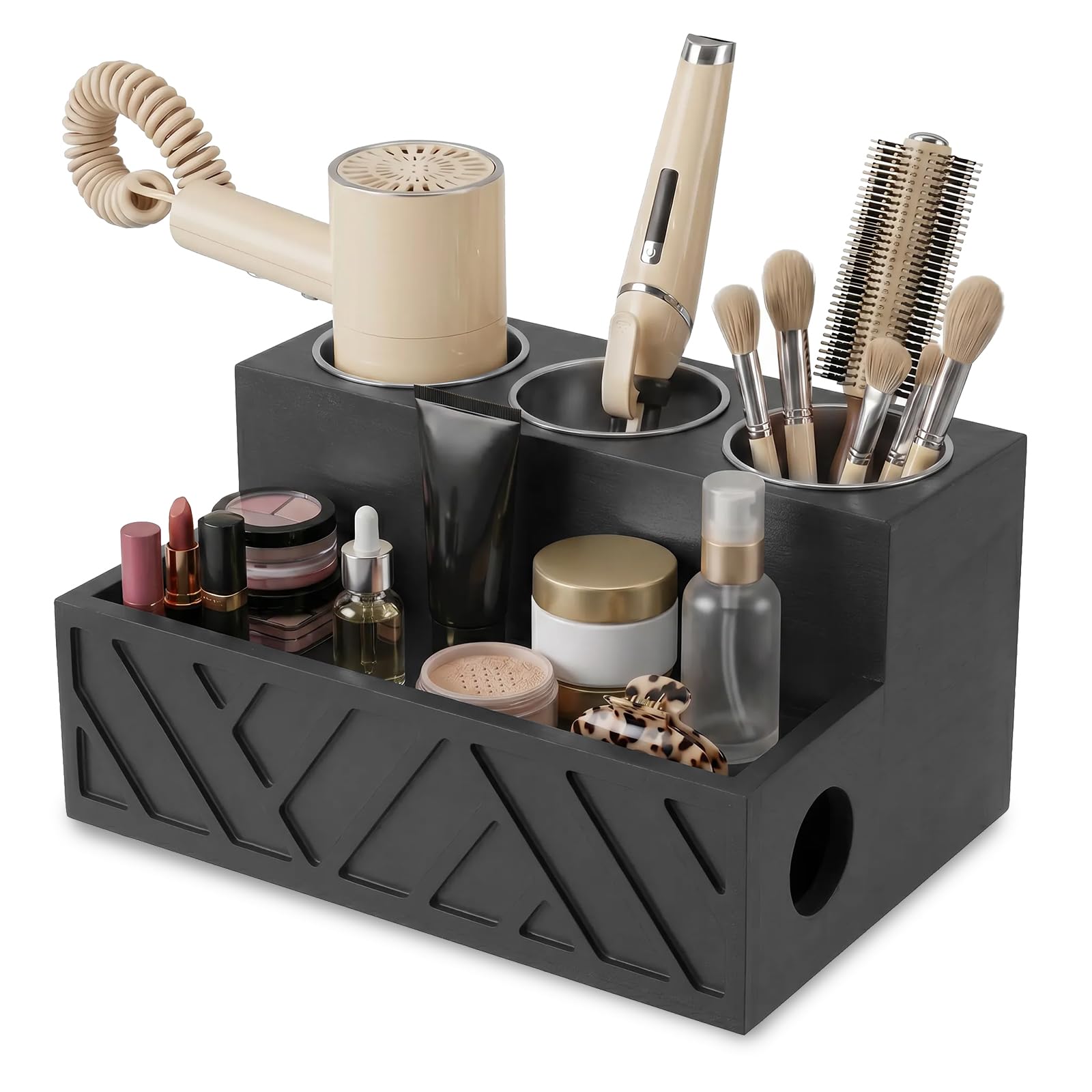 GUIJZSLTRG Hair Tool Organizer, Hair Blow Dryer Holder Countertop, Removable Hairs Brush Storage Stand Countertop Makeup Accessories Organiser for Dressing Table and Bathroom(Black,2 layers)