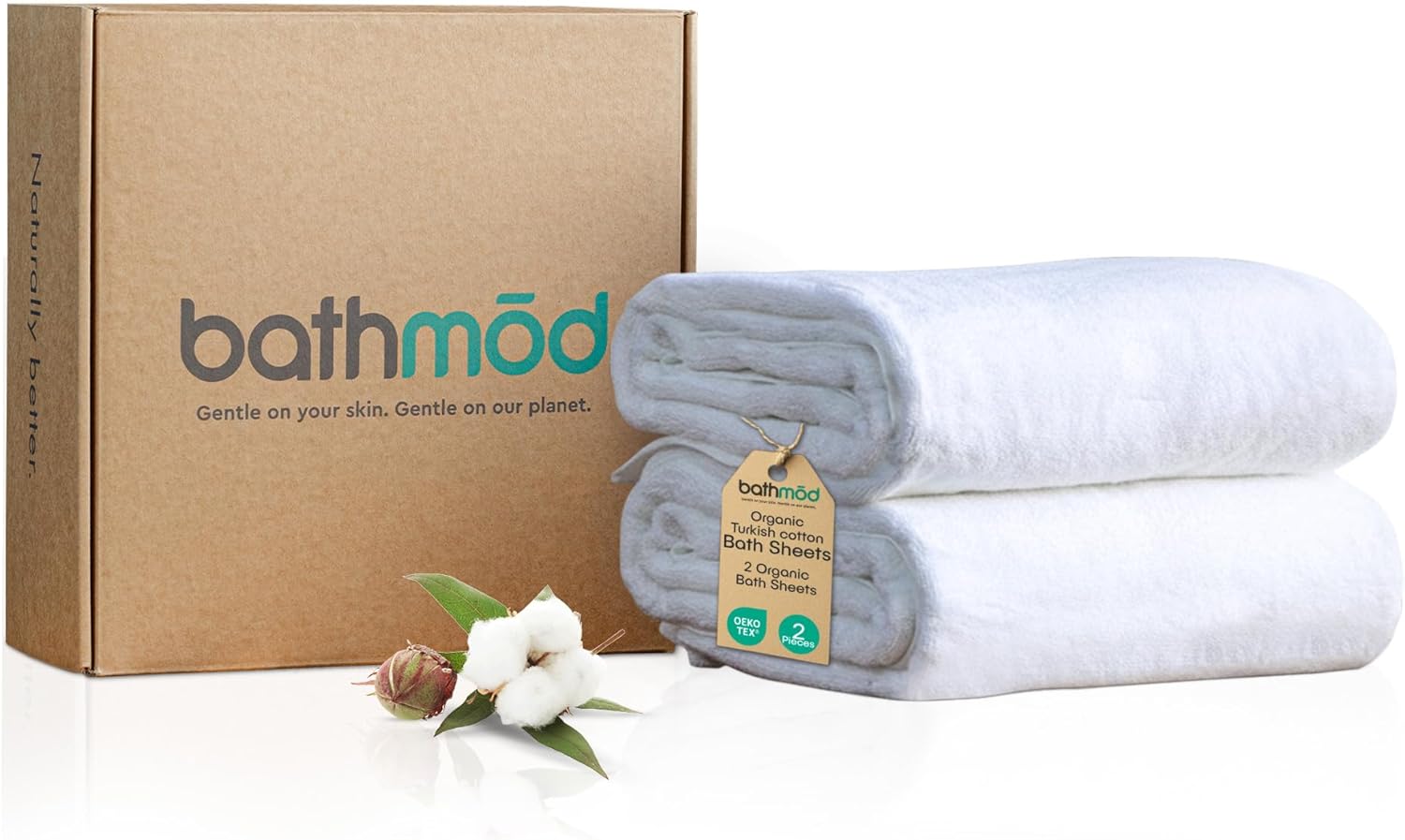 Luxury Bath Sheets, 2 Pack - Ultra Plush, GOTS Certified Organic Cotton - Extra Large, Fluffy Towels - Turkish Cotton Beach Towels - XL, Hotel Quality, Pool, Spa, Bathroom Sheets, White