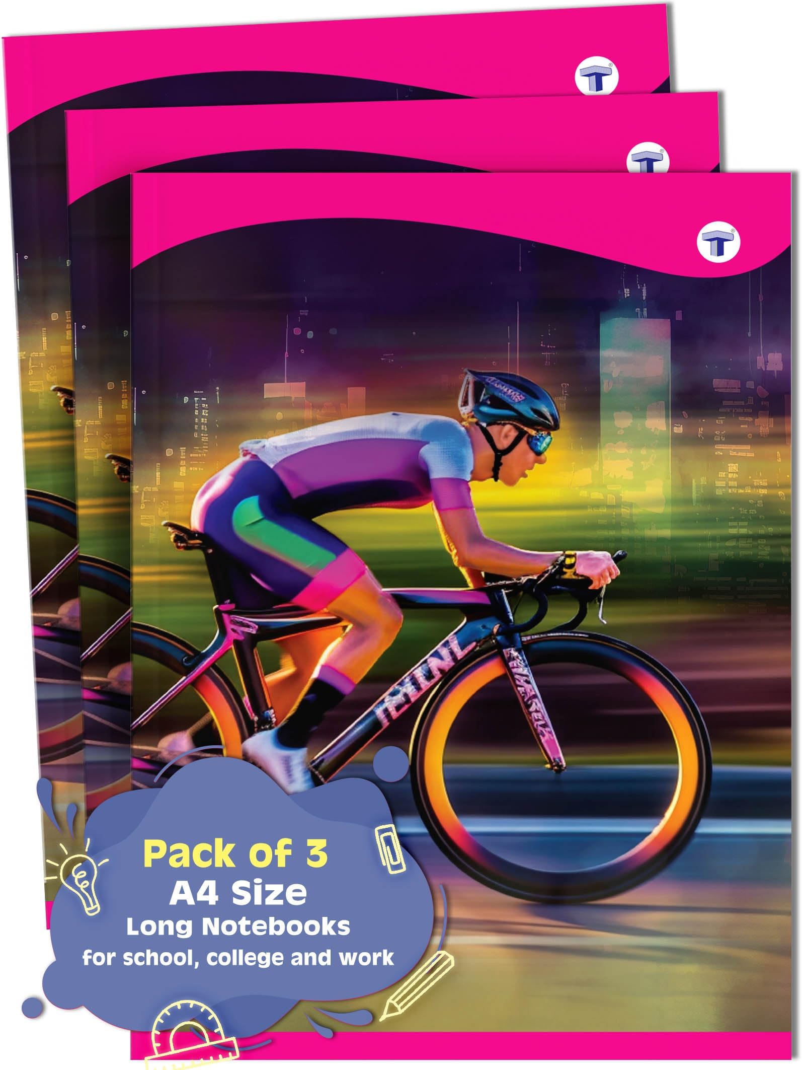 TARGET PUBLICATIONS A4 Size Long Notebooks for Students | Single Line Rulled 76 Pages in Each | Soft Cover, 21 cm x 29.7 cm Approx | GSM 57 | Useful for School, College & Office | Set of 3 | Bicycle