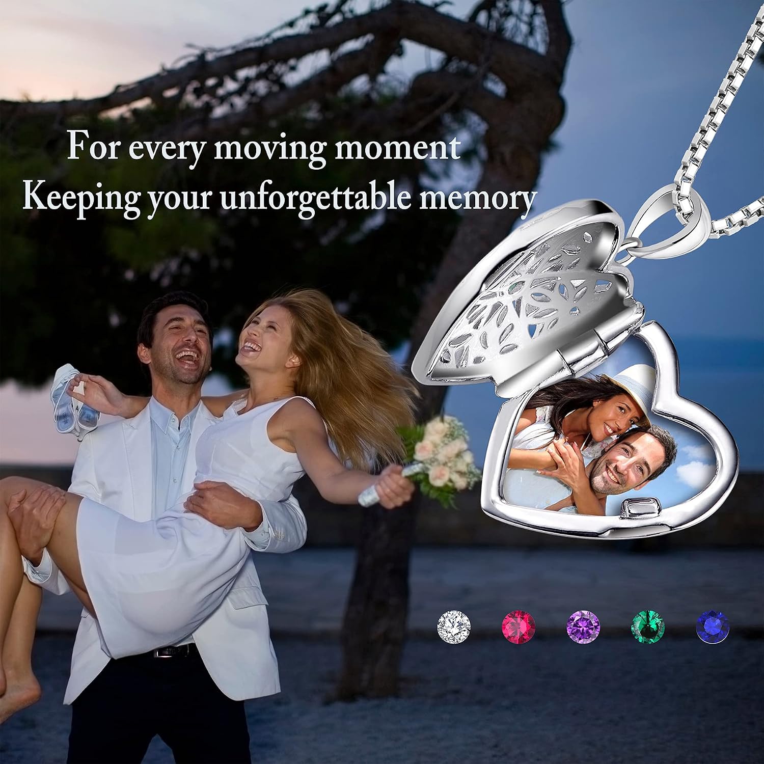FJ Heart Photo Locket Necklace 925 Sterling Silver Personalised Picture Memory Locket Pendant Necklace Sapphire Vintage Jewellery Gifts for Women Ladies Girls - Image 4