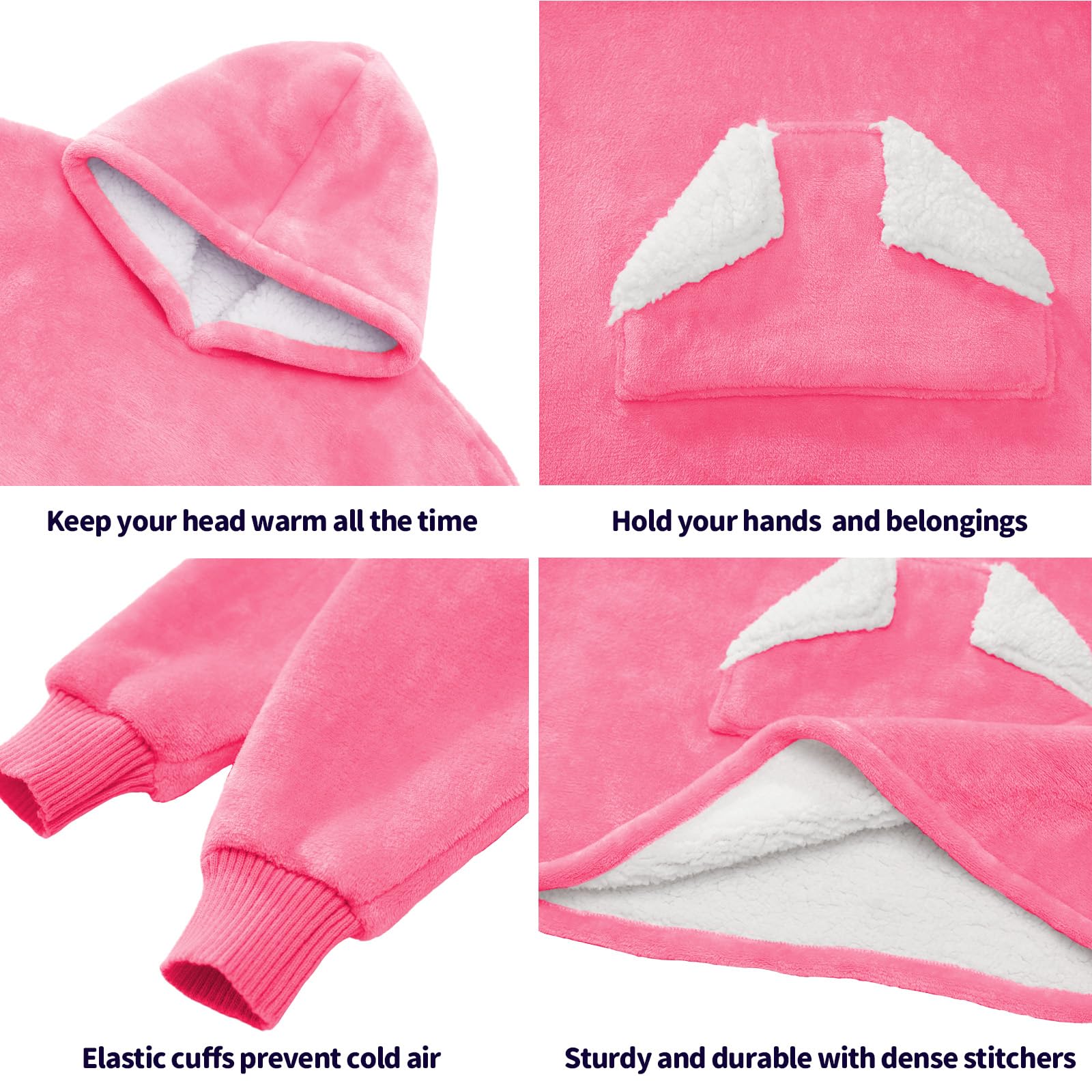 Touchat - Sudadera con capucha para niños, talla única para todos (rosa)