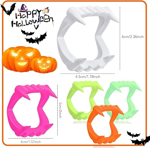 Miniatura 2 de Boao 60 piezas de dientes de vampiro de Halloween a granel, colmillos de vampiro de plástico, dientes falsos de color brillante, accesorios de