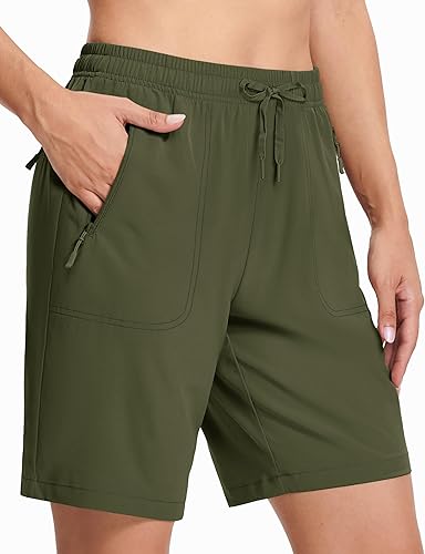 Miniatura 3 de MAGCOMSEN Pantalones cortos de senderismo para mujer, ligeros, de secado rápido, 8 pulgadas, pantalones cortos de golf resistentes al agua, con 3