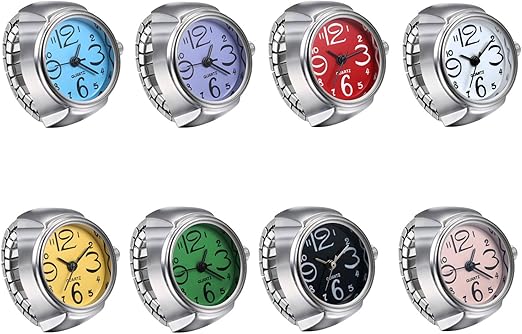 JewelryWe Men Women Finger Watches Set Wholesale Gold Silver Plated Elastic Watch Rings Round Quartz Ring Watches