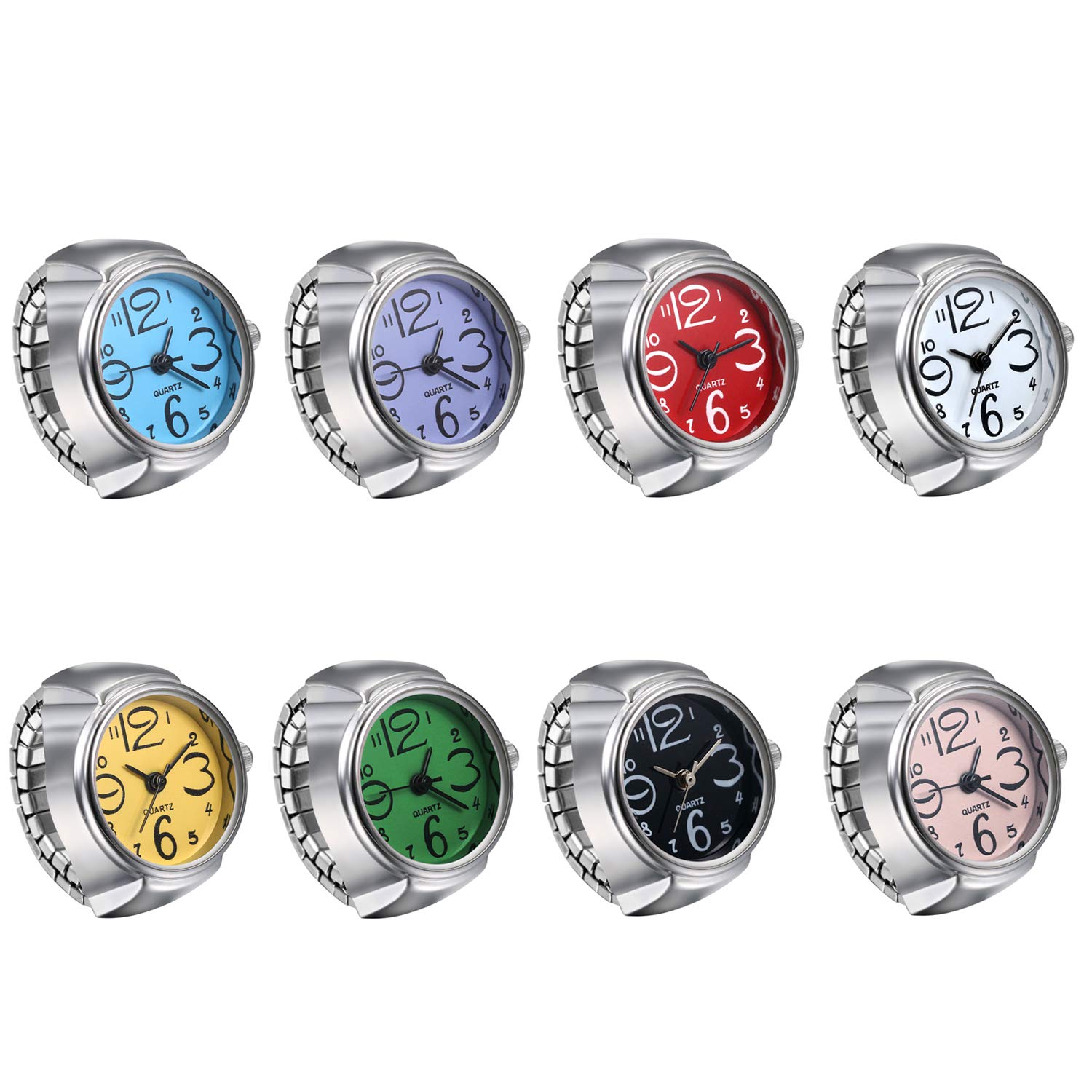 JewelryWeMen Women Finger Watch Creative Elastic Round Quartz Finger Ring Watches